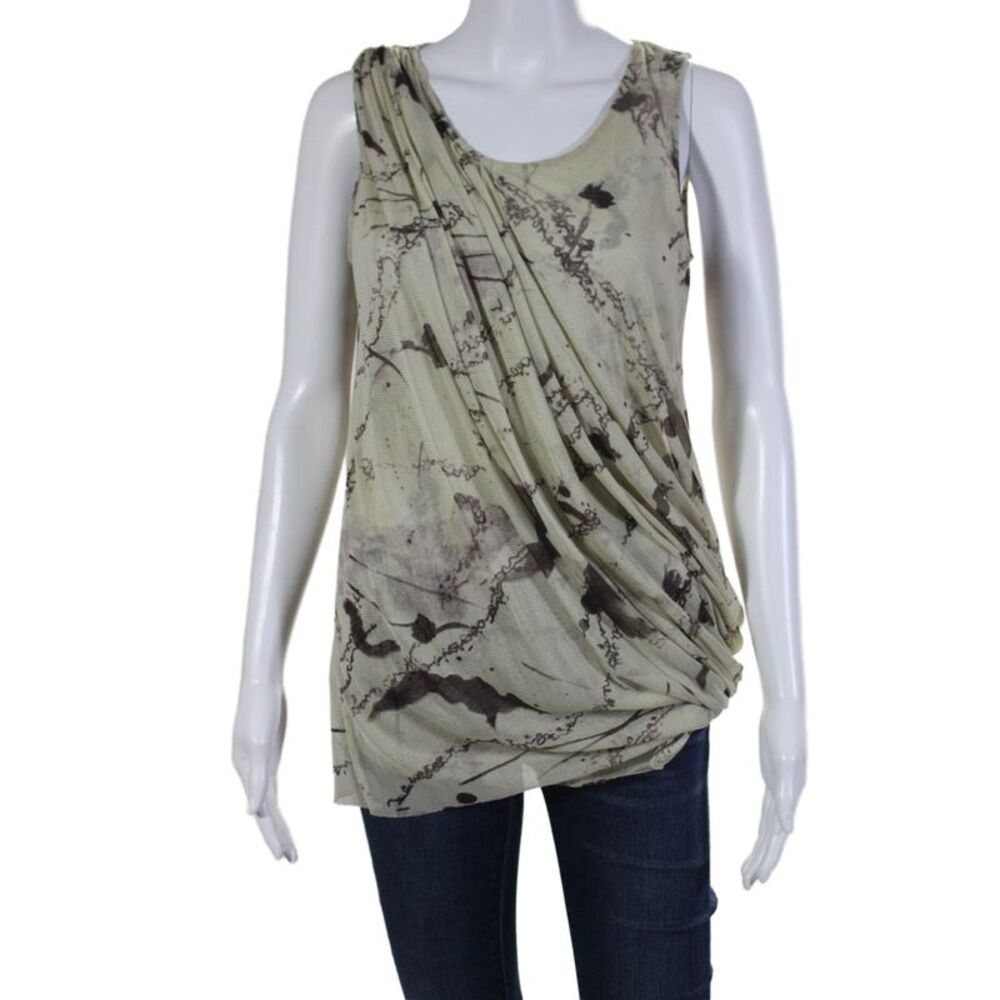Tony Cohen Women's Round Neck Sleeveless Rouge Silk Blouse Beige Size S
